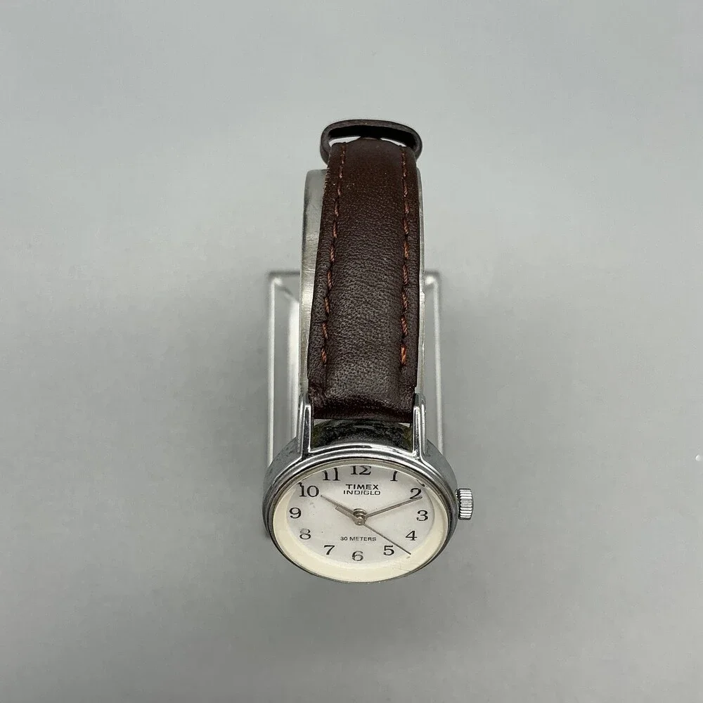 Timex Indiglo WR 30M Womens Watch 23mm Cream Dial Brown Leather New Battery